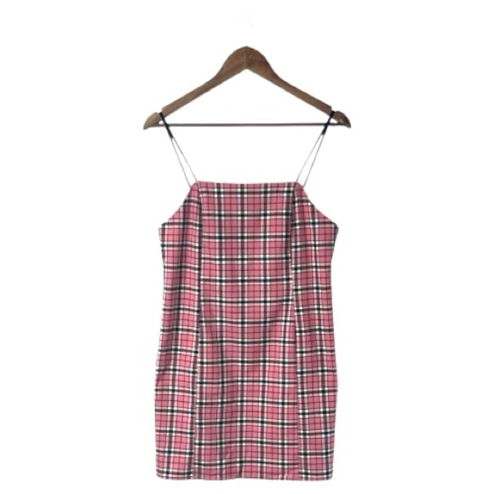 Urban Outfitters Pink Plaid Mini Dress Retro 70s Clueless  Girly Fun Size Medium